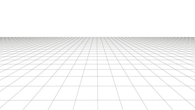 Vector abstract technology perspective grid. Detailed wireframe landscape with white lines on black background. Digital space with mesh.