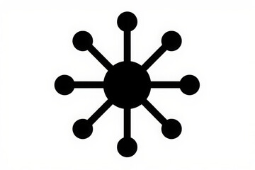 Abstract black starburst shape with eight points and a central circle, representing connection and network isolated on white background