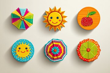Colorful summer accessories displayed on a light background.