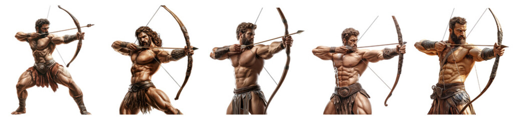 Dynamic Archer Poses Collection for Creative Projects and Designs, PNG bundle collection, Isolated on Transparent Background