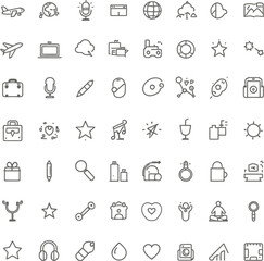 Obraz premium AdobBlack and white icon vector set featuring travel, nature, lifestyle, tech, and education symbols for web and print designe Illustrator Artwork