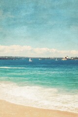 Obraz premium Sydney Beach Poster. Coastal Serenity And Travel Inspiration. Ideal Design for Banner, Social Media, Wallpaper, Brochure, Cover or Flyer