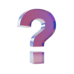 A luminous iridescent question mark rendered in 3d with a glossy finish against a stark black background