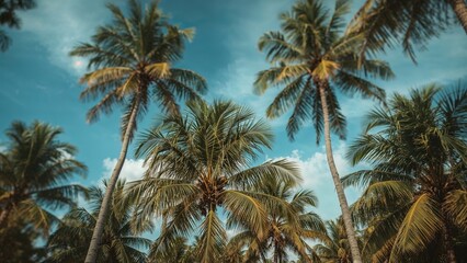 Fototapeta premium Beautiful palm trees standing tall beneath a clear blue sky