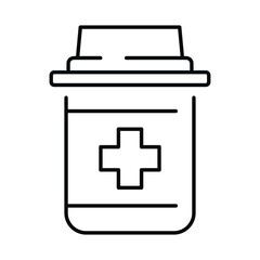 Vector linear icon of medicine bottle with pills, illustrating storage of drugs and monitoring their condition for medical purposes