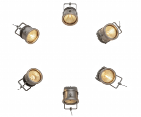 Circular array of luminous led spotlights casting a warm glow in a hi tech and modern arrangement