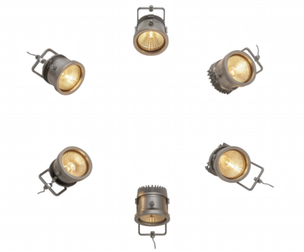 Circular array of luminous led spotlights casting a warm glow in a hi tech and modern arrangement