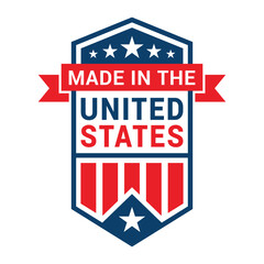 The Made in the United States emblem features stars and stripes in red, white and blue to represent American pride.