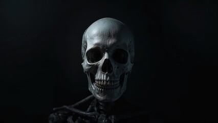 Fototapeta premium White skull displayed on a dark canvas