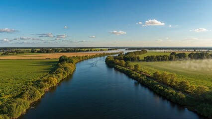 Elevated view showcasing the twisting river surrounded by natural greenery