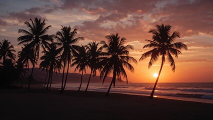 Obraz premium Evening silhouettes of tropical palm trees