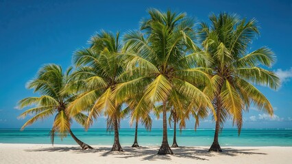 Coastal landscape featuring lush palms and bright sunshine
