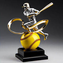 Silver Baseball Player Trophy on Yellow Ball gold