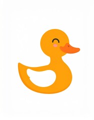 A bright orange rubber duck with a smiling face, designed in a playful, cartoonish style, perfect for children's bath time or decoration.