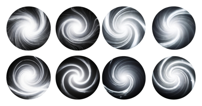 Swirling Light Patterns in Circular Shapes for Abstract Backgrounds, isolated on transparent background