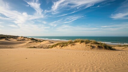 Sandy dunes and beach landscape along the southern coast