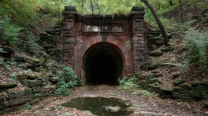 Historic Canal Tunnel Entrance with Brickwork and Natural Surroundings