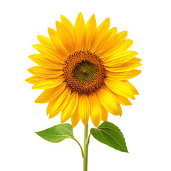 Single Yellow Sunflower Head with Green Leaves on Black