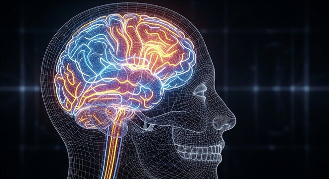 Ai brain anatomy illustration with glowing neural pathways inside a human head, showcasing the complex structure and futuristic technology of artificial intelligence - Powered by Adobe