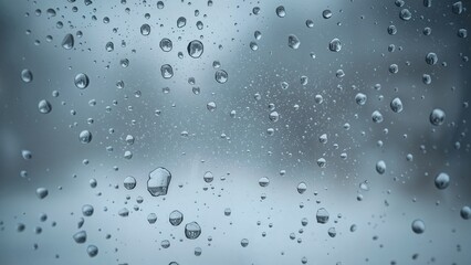 Condensed moisture visible as droplets on a glass pane. Elevated humidity on window glass. Genuine image captured in cold weather.
