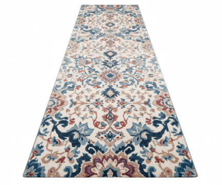 Detailed oriental carpet featuring elegant floral patterns in shades of blue, red, and beige for home decoration