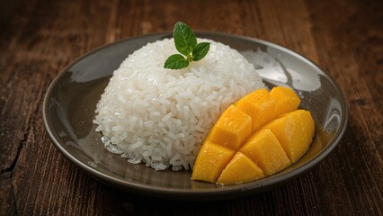 Steamed sticky rice paired with mango, a traditional delicacy from the northeast region.