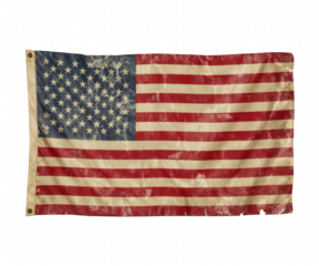 Distressed and weathered united states flag, symbolizing history, independence, and the passage of time, isolated for versatile design applications