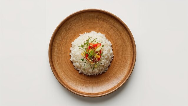 A meal featuring Tempong Rice on a wooden backdrop, suitable for restaurant cuisine