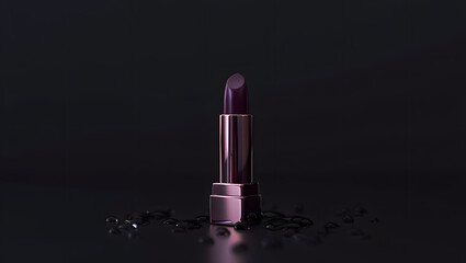 Elegant Dark Purple Lipstick on Reflective Surface Beauty Cosmetics Still Life Photography for Makeup Artists and Beauty Bloggers