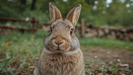 Fototapeta premium Wild rabbit observed in enclosure