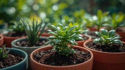 Plastic pots prepared for planting flowers