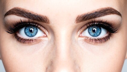 Obraz premium A woman with striking blue eyes and long, fluttery eyelashes gazes thoughtfully into the distance, her expression serene and captivating.