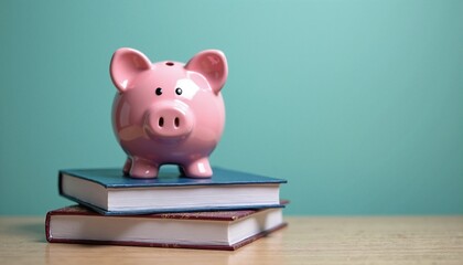 Piggy Bank atop Stacked Books