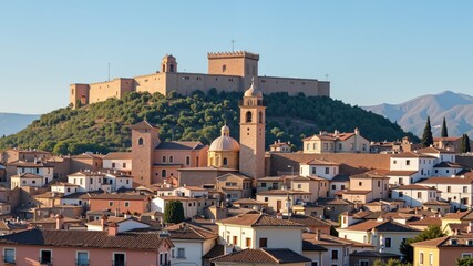 Obraz premium The City of Olvera in Andalusia, Spain, with the Arab Castle and the Parish of Our Lady of the Incarnation 