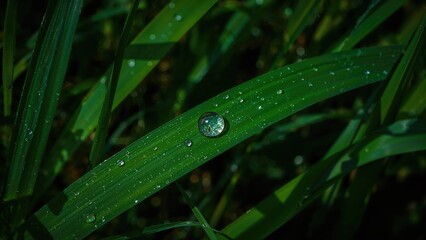 Water droplet on a leafy background