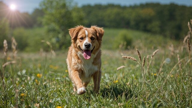 Happy Weimaraner running freely in an open grassy area