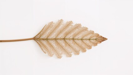 Pressed Berteroa incana flower, dried and isolated on a white surface.