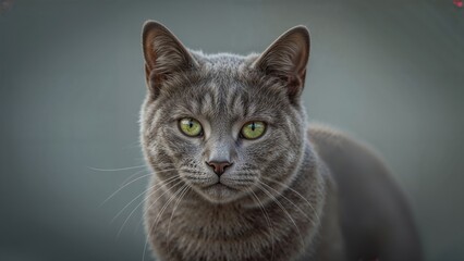 Obraz premium Close-up of an elegant silver feline with emerald eyes