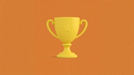 Golden trophy icon on a bright orange backdrop. Symbol of victory and success. Championship award representation. Sports accomplishment emblem. Minimalist design. 3D visualization.