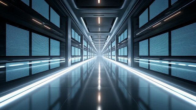 Futuristic Data Center Tunnel Roaming