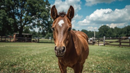 Obraz premium Lovely young brown horse in a countryside stable