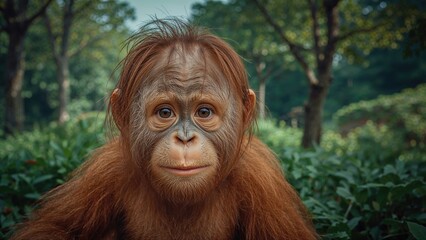 Captivating Orangutan Expression at an Animal Reserve