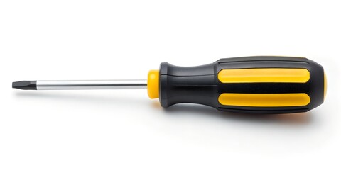 A black and yellow screwdriver against a white background.