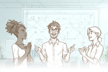 teamwork concept, drawing style, thick lines, cartoon explainer video style, generated image
