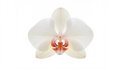 Single orchid on plain white backdrop