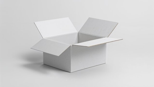 Isolated brown cardboard package with open flaps on white - Powered by Adobe