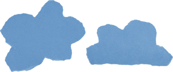 Blue paper clouds cutout shapes isolated on white background