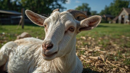 Goat enjoying a sunny chew break