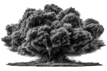 A large, dark gray smoke cloud, explosion-like