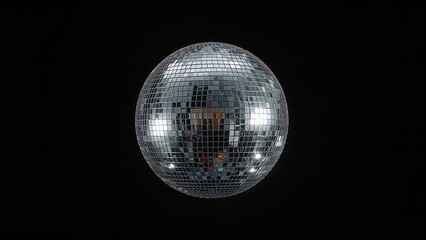 Brightly lit mirrored sphere used in entertainment, isolated on a dark canvas